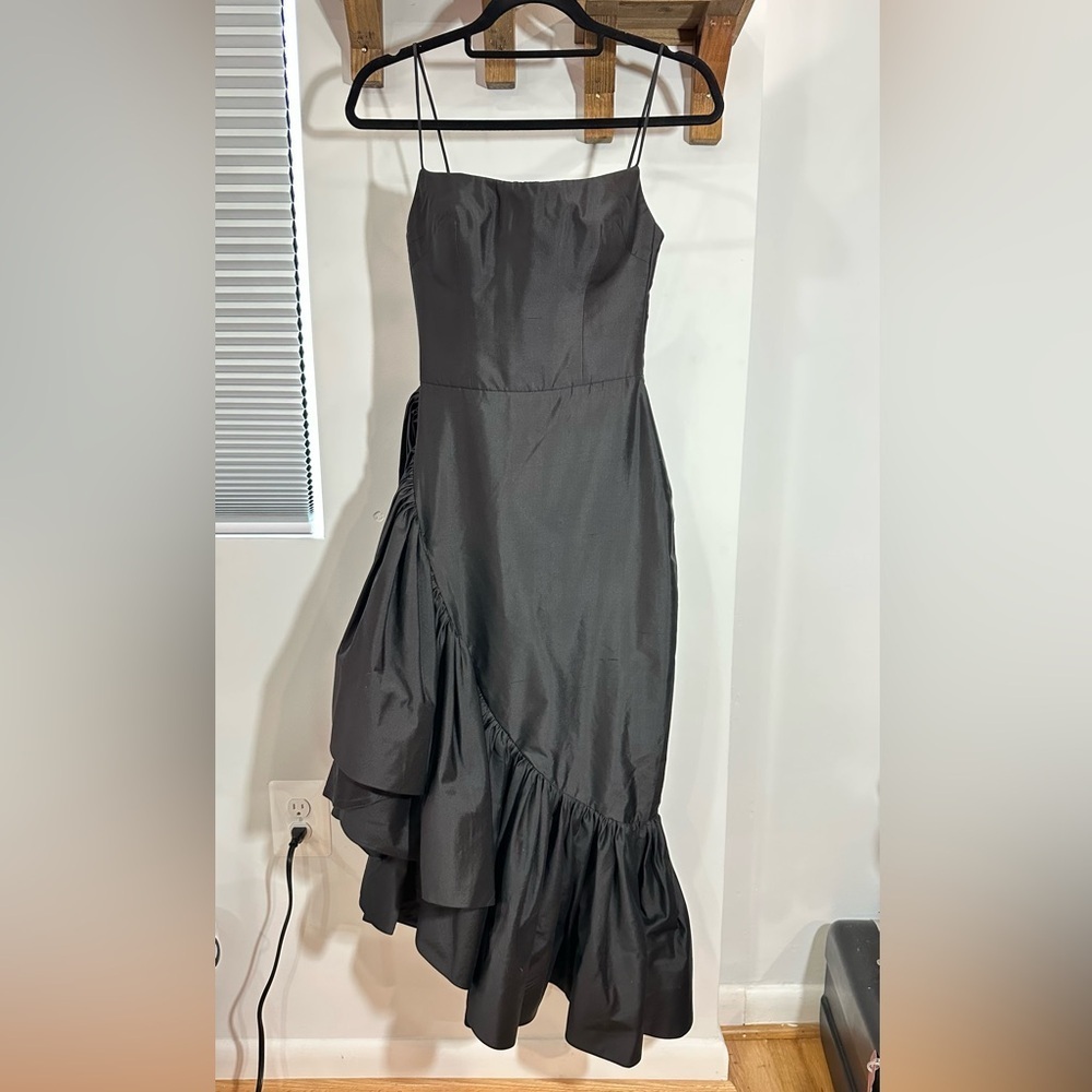 NWT Rasario Ruffled Asymmetric Silk Shantung Midi Dress Black IT 36 (US 0) - Picture 4 of 15